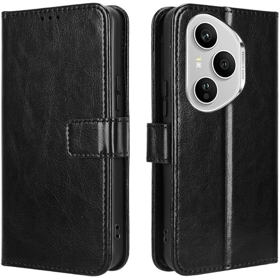 Klapkové puzdro pre Honor 400 Pro 5G, Crazy Horse Wallet, čierne