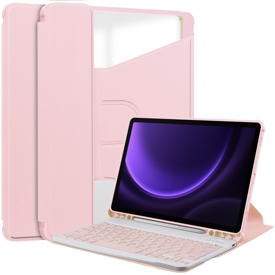 Puzdro s klávesnicou pre Samsung Galaxy Tab S9 FE+ Plus, Rotary 360° Leather, ružové
