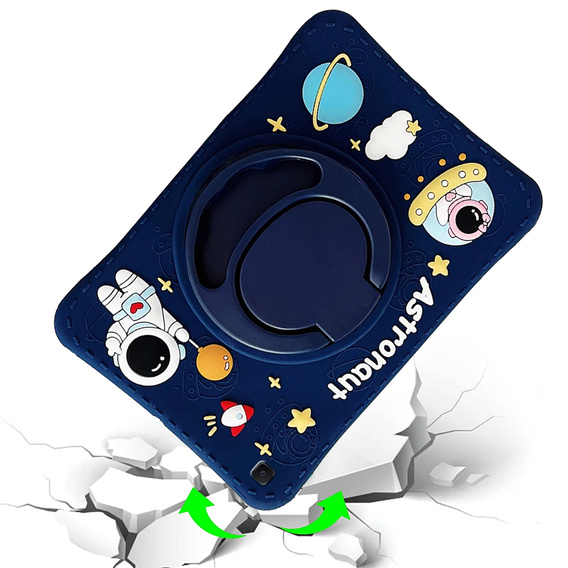 Detské silikónové puzdro pre Samsung Galaxy Tab S6 Lite P610/P615 / S6 Lite 2022 10.4, pancierované s popruhom, Astronaut, tmavomodré
