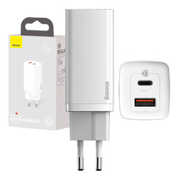 Sieťová nabíjačka Baseus GaN2 Lite 65 W USB-C + USB-A, biela (EÚ)
