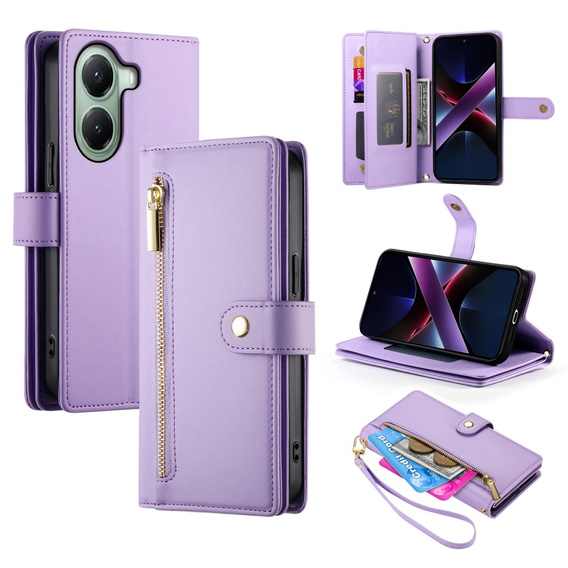 Klapkové puzdro pre Xiaomi Poco X7 Pro 5G, Wallet Zipper Pocket, fialové