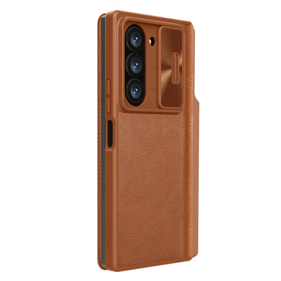 Flipové puzdro NILLKIN pre Samsung Galaxy Z Fold6 5G, CamShield Qin Pro, kožené, hnedé