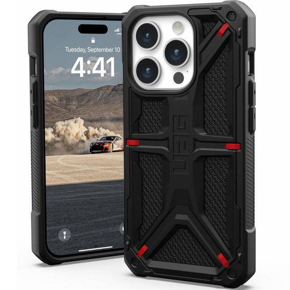 Puzdro Urban Armor Gear pre iPhone 15 Pro, Monarch, Kevlar čierne
