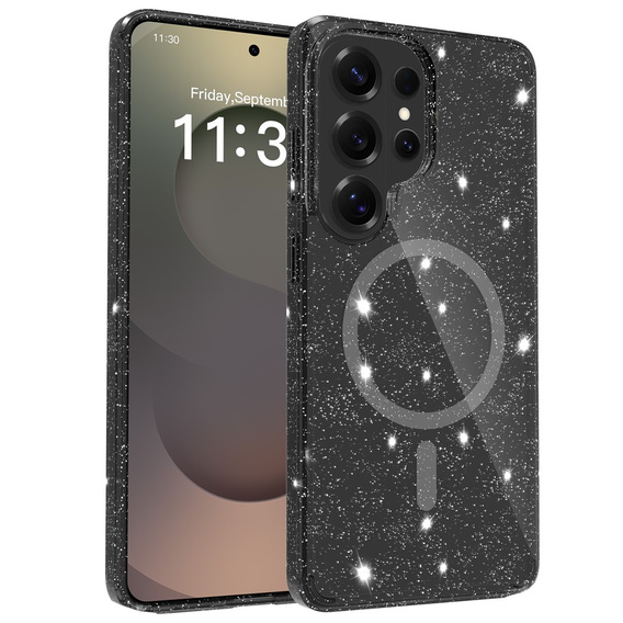 Třpytivé pouzdro, pro MagSafe pro Samsung Galaxy S26 Ultra, průhledné/černé