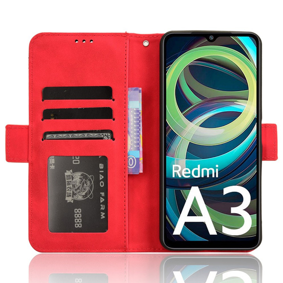 Klapkové puzdro pre Xiaomi Redmi A3, Card Slot, červené