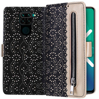 Klapkové puzdro pre Xiaomi Redmi Note 9, Wallet Pocket Zipper Lace, čierne