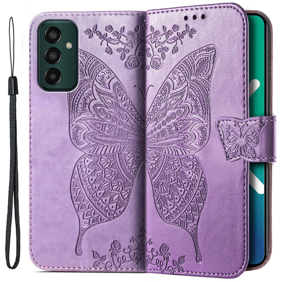 Klapkové puzdro pre Samsung Galaxy M13, Butterfly, fialové