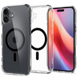 Puzdro MagSafe Spigen pre iPhone 16, Ultra Hybrid, transparentné / čierne + tvrdené sklo 9H