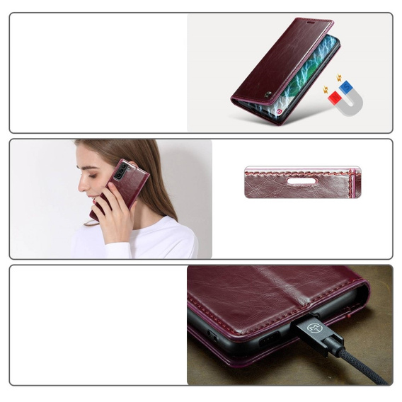 CASEME flipové puzdro pre Samsung Galaxy S21 FE, Waxy Textured, červené