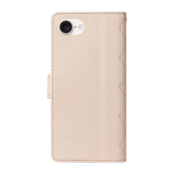 Puzdro s chlopňou pre iPhone 16E, Rhombus Crossbody Leather, béžové
