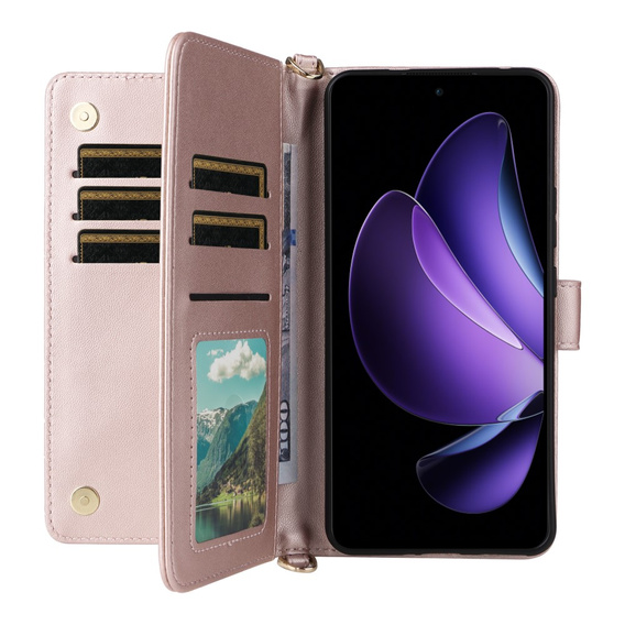 Puzdro s chlopňou pre Oppo Reno 13F 5G, Crossbody Leather Wallet, ružové