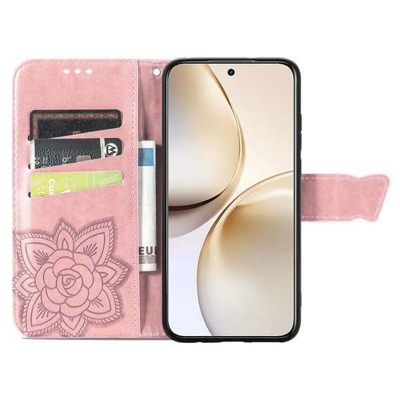 Klapkové puzdro pre Realme 14 Pro 5G, Butterfly, ružové rose gold