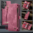 CASEME puzdro pre Samsung Galaxy S25 Ultra, Retro Leather Wallet, s remienkom, červené