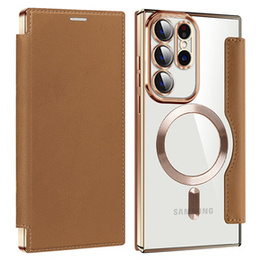 Klapkové puzdro pre Samsung Galaxy S23 Ultra, RFID Wallet MagSafe CamShield, hnedé