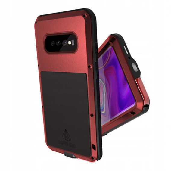 Love Mei Obal na mobil pre Samsung Galaxy S10+ Plus, armored with glass, červené
