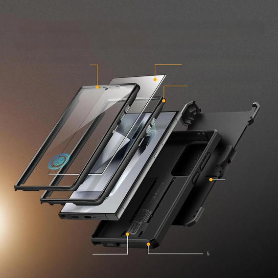 Odolné puzdro pre Samsung Galaxy S25 Ultra – Tongate MECH Series Clip, čierne
