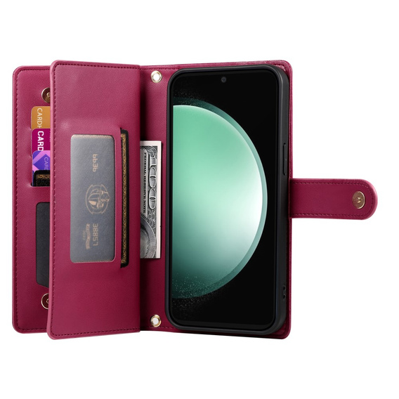 Klapkové puzdro pre Samsung Galaxy S24 FE, Wallet Zipper Pocket, červené