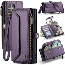 Puzdro CASEME pre Samsung Galaxy S25 Ultra, RFID Leather Wallet, s popruhom cez rameno, fialové