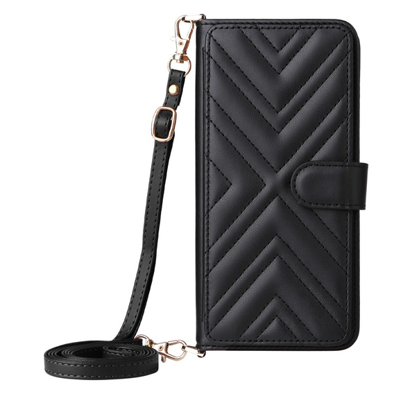 Puzdro s chlopňou pre Samsung Galaxy S25 Edge, Crossbody Leather Wallet, čierne