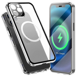 Magnetické puzdro Dual Glass MagSafe pre iPhone 12 Pro, strieborné
