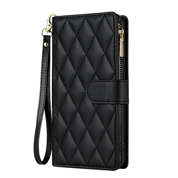 Puzdro s chlopňou pre Samsung Galaxy S25 Edge, Rhombus Crossbody Leather, čierne