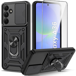 Pancierované puzdro pre Samsung Galaxy A36, CamShield Slide, čierne + tvrdené sklo 9H