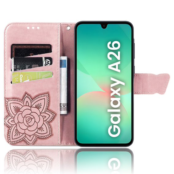 Klapkové puzdro pre Samsung Galaxy A26, Butterfly, ružové rose gold