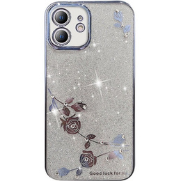 Puzdro pre iPhone 12, Glitter Flower, modré