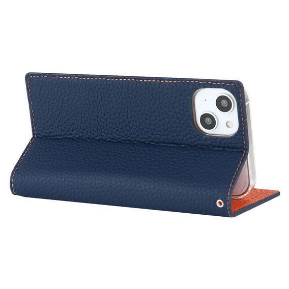 Klapkové puzdro pre iPhone 14 Plus, Litchi Skin Grain, tmavomodré