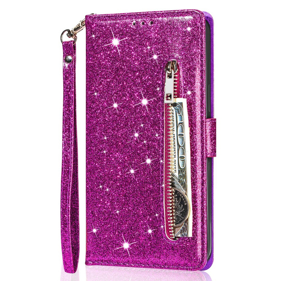 Klapkové puzdro pre Samsung Galaxy A35 5G, Wallet Zipper Pocket Glittery, fialové