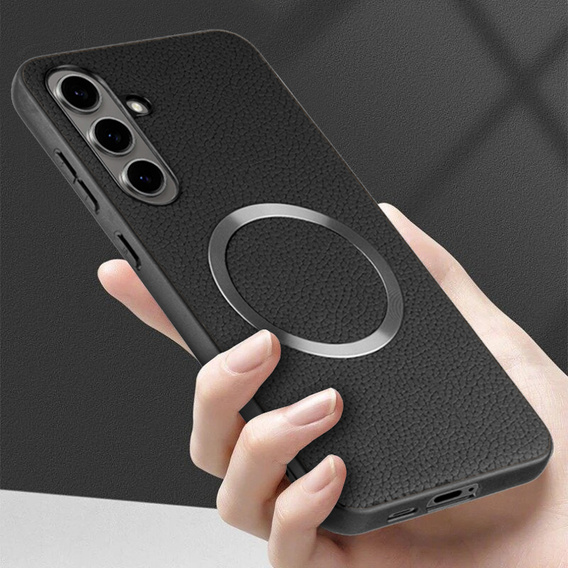 Obal na mobil pre Samsung Galaxy S24 FE, Leather Hybrid MagSafe, čierne