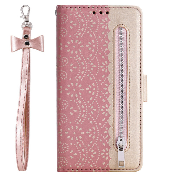 Klapkové puzdro pre Samsung Galaxy A55 5G, Wallet Pocket Zipper Lace, ružové