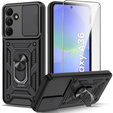 Pancierované puzdro pre Samsung Galaxy A36, CamShield Slide, čierne + tvrdené sklo 9H