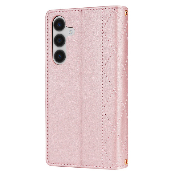 Puzdro s chlopňou pre Samsung Galaxy A56 5G, Rhombus Crossbody Leather, ružové rose gold