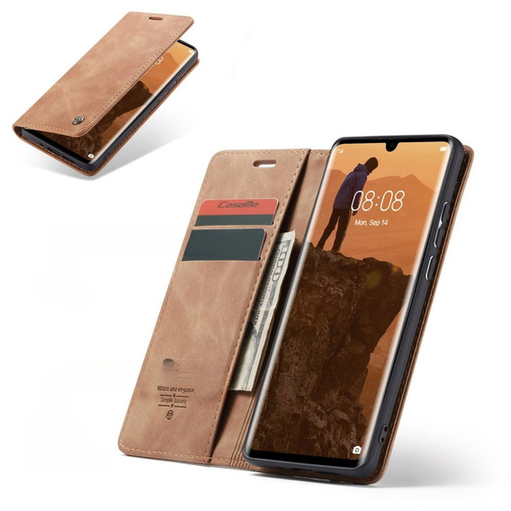 CASEME puzdro pre Huawei P30 Pro, Leather Wallet Case, hnedé