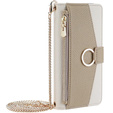 Flipové puzdro pre iPhone 15 Pro Max, Wallet Zipper Pocket, so zrkadlom, biele