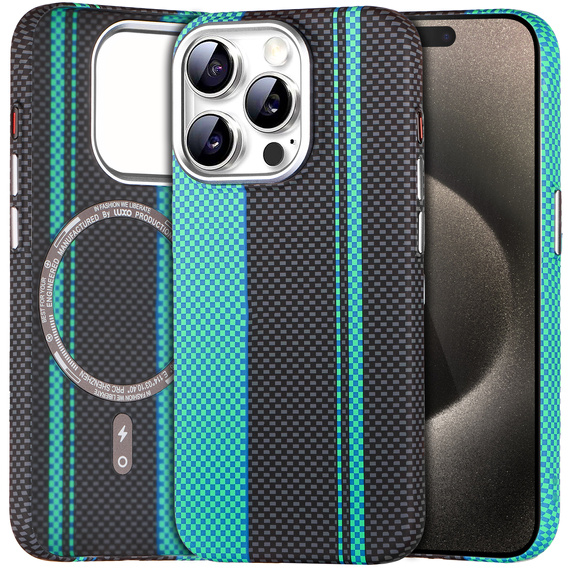 Puzdro pre iPhone 15 Pro Max, Carbon Fiber MagSafe, čierna / modrá