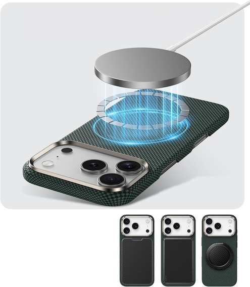 BENKS Kevlarové puzdro pre iPhone 17 Pro Max, Magnetic Armour Tint 1000D 0070, pre MagSafe, aktívne tlačidlo – zelené