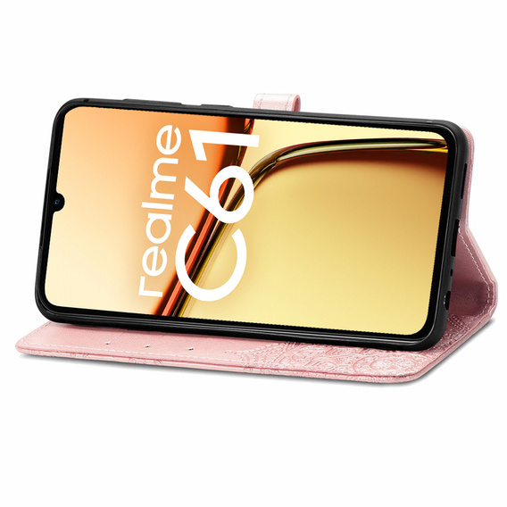 Klapkové puzdro pre Realme C61, Mandala, ružové rose gold
