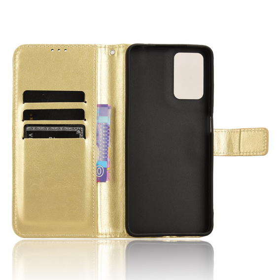 Klapkové puzdro pre Motorola Moto E14, Crazy Horse Wallet, zlaté