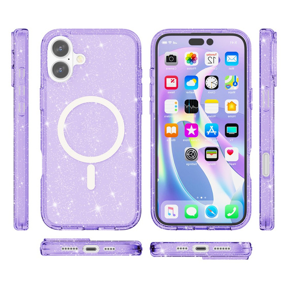 Puzdro pre iPhone 17, pre MagSafe, trblietavé, priesvitné fialové