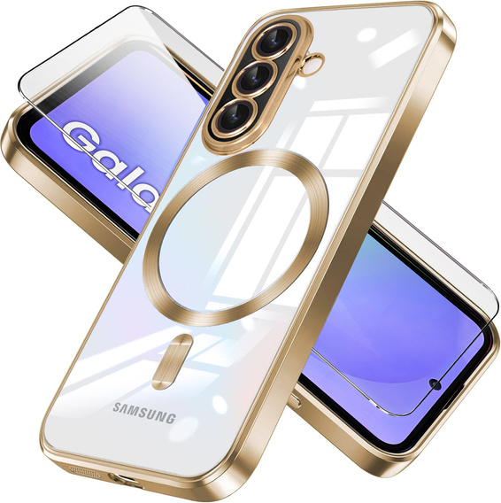 Puzdro pre Samsung Galaxy A36, Electro MagSafe, zlaté + sklo na displej