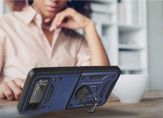 Obal na mobil pre Samsung Galaxy Z Flip3 5G, CamShield Slide, modré