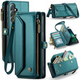 Puzdro CASEME pre Samsung Galaxy S25 FE, RFID Leather Wallet, s popruhom cez rameno, zelený