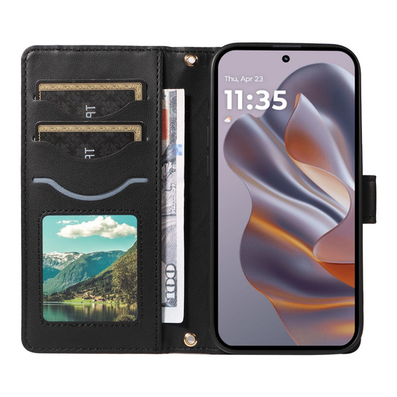 Puzdro s chlopňou pre Motorola Edge 50 Neo / Motorola ThinkPhone 25, Rhombus Crossbody Leather, čierne