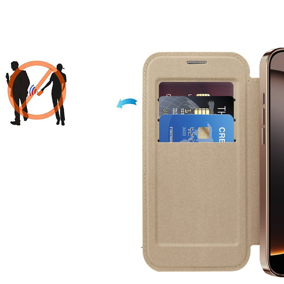 Klapkové puzdro pre iPhone 16 Pro Max, RFID Wallet MagSafe CamShield, zlaté