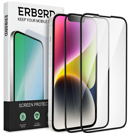 2x tvrdené sklo pre iPhone 14, ERBORD 3D pre celý displej