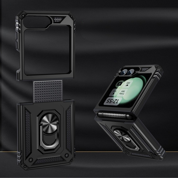 Pancierované obal na mobil pre Samsung Galaxy Z Flip7 FE / Z Flip6, Nox Case Ring, čierne
