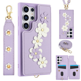 Puzdro pre Samsung Galaxy S24 Ultra, Leather Flower Card Slot, fialové