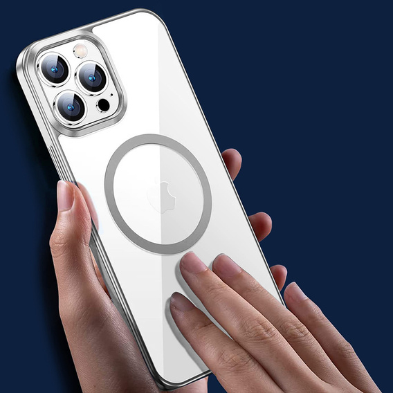 Obal na mobil pre iPhone 14 Pro, ERBORD Hybrid MagSafe Case, strieborné